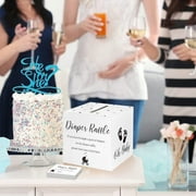 50 Pcs Diaper Raffle Tickets with Box Baby Shower Game Invitations Diaper Raffle Cards Diaper Raffle Box Set for Baby Shower Gender Reveal Party Supplies Card Box Table Centerpiece